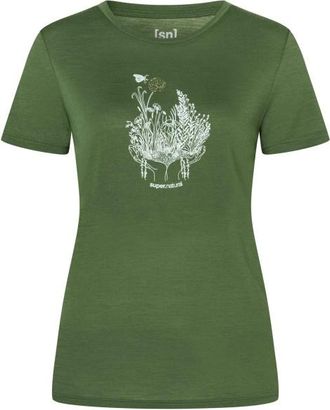 super.natural Flowerhands Tee Merinoshirt f&uuml;r Damen | chive / tobacco glitter