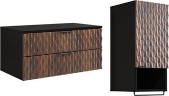 Petits Meubles Set mueble bajo lavabo 80 cm y armario estratificado marr&oacute;n Negro