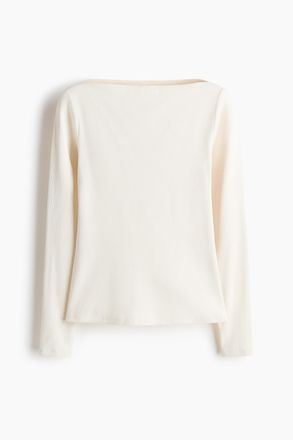 H&M Geripptes Shirt mit U-Boot-Ausschnitt - White
