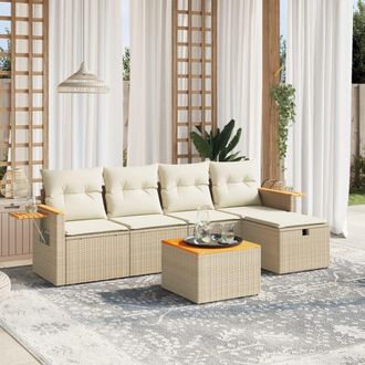 vidaXL Vidaxl - Juego De Sof&aacute;s Jard&iacute;n Con Cojines 6 Pzas Rat&aacute;n Sint&eacute;tico Beige