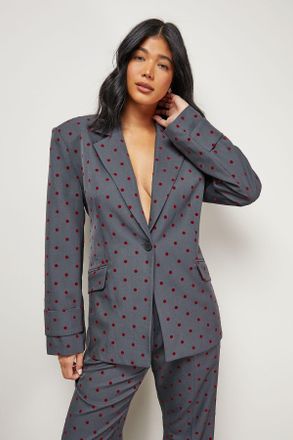 Warehouse Womens Burgundy Velvet Spot Blazer Co-ord - Grey - Size 14 UK