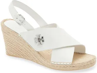 Tory Burch Turnlock Espadrille Slingback Platform Wedge Sandal in White at Nordstrom, Size 10.5