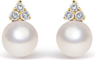 House of Brilliance 10K Yellow Gold Birthstone and Diamond Trio Stud Earrings