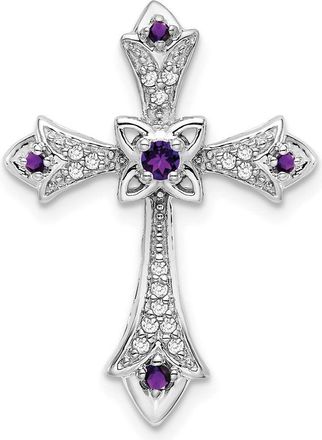 Diamond2Deal 10k White Gold Amethyst & Diamond Fleur de Lis Cross Pendant
