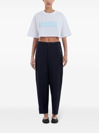 Marni Pantaloni affusolati con logo ricamato - Blu