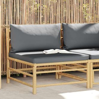 vidaXL Sof&aacute; Central De Jard&iacute;n Bamb&uacute; Con Cojines Gris Oscuro Vidaxl