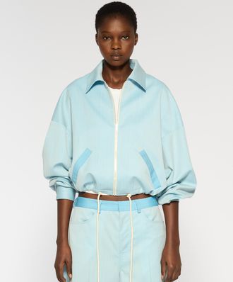 Serena Bute Wool Dropped Shoulder Bomber - Sky Blue