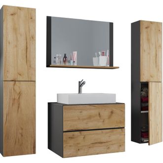 ebuy24 Ebuy24 - vcm 5 pz Lavabo lavabo lavabo larghezza armadio inferiore 60 cm arredo bagno set con cassetti porta girevole specchio cassetto Lendas xl