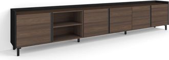 Skraut Home Mueble tv efecto madera roble oscuro y negro 309x35x61cm con patas