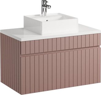 Vente-Unique Mueble de ba&ntilde;o suspendido rosa con lavabo sobre encimera - 80 cm - SATARA