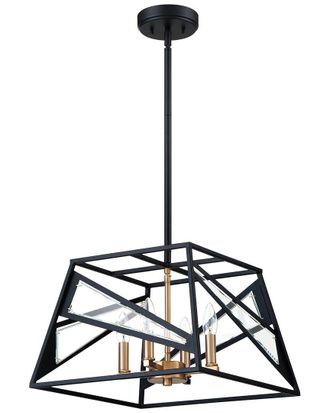 Eglo Eglo Corrietes 4 Light Geometric Open Frame Pendant With Black Finish With Gold & Clear Glass Accents