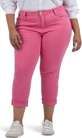 Kut from the Kloth Plus Size Amy Crop Straight Leg- Roll Up Fray Womens Jeans Sugar Coral : 16W, Cotton/Denim/Spandex
