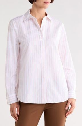 Lafayette 148 New York Hayward Stripe Cotton Button-Up Shirt in Pink Dusk Multi at Nordstrom Rack, Size Xx-Large