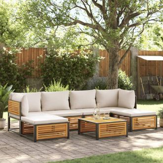 vidaXL Set De Sof&aacute;s De Jard&iacute;n Con Cojines 7 Pzas Madera Maciza Acacia Vidaxl