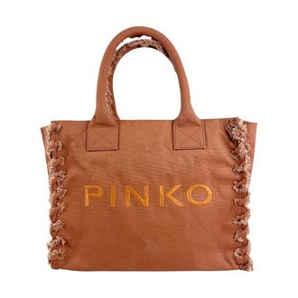 Pinko Tote Bags, female, Brown, Size: ONE SIZE Beach Shopper Canvas