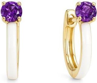 House of Frosted Gemstone & Enamel Huggie Hoop Earrings in Yellow Gold/Purple at Nordstrom Rack