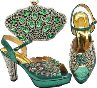 Generic Womens Peep-Toe Pumps Luxury Rhinestone Hollow Out Design Bag and Shoes Matching Set for Bride Wedding