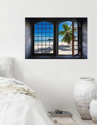Queence Wandsticker »Palmenstrand« Wandsticker, Wandbild, selbstklebend, 3D, Fenster