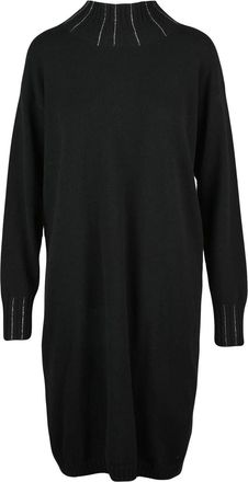Fabiana Filippi Black Virgin Wool-Blend High-Neck Knit Midi Dress