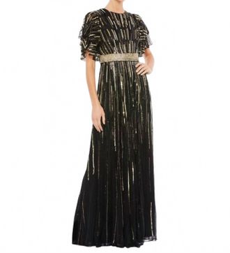 Mac Duggal Flare Sleeve Embellished Dress In Black