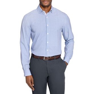 W.R.K Regular Fit Blue Check Performance Dress Shirt in White/Blue at Nordstrom, Size 16.5 - R