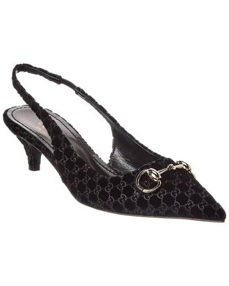 Gucci Horsebit Gg Velvet Slingback Pump