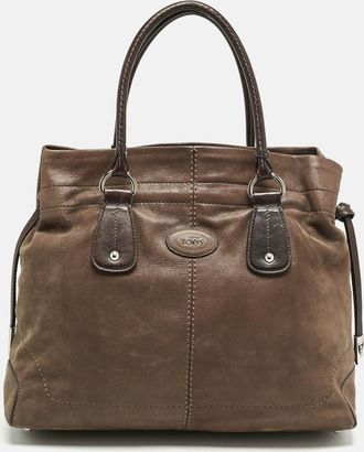 Tod's Tods Dark Brown Iridescent Leather Drawstring Tote
