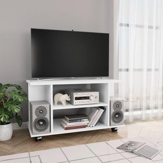 vidaXL Vidaxl - Mueble De Tv Con Ruedas Madera De Ingenier&iacute;a Blanco 80x40x45 Cm