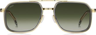 BOSS 55mm Rectangular Sunglasses in Grey Gold/Green Shaded at Nordstrom