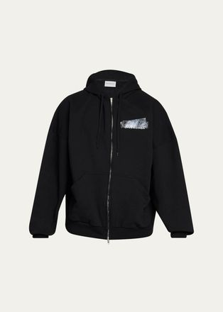 Balenciaga Mens Tape Logo Full-Zip Hoodie