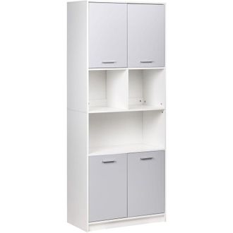 Beliani Estanter&iacute;a De 4 Puertas Estantes Abiertos Y Cerrados Librer&iacute;a Estilo Minimalista Aglomerado Gris/blanco Zehna