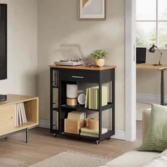 Woltu Carrellino da Cucina con Cassetto Ripiani Ruote, Effetto Bambù + Nero - Woltu