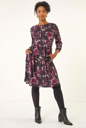 Roman Abstract Gathered Stretch Dress