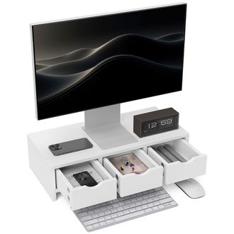 HOMCOM Monitor Stand Riser with 3 Drawers for Laptop - Computer - PC - White | TJ Hughes