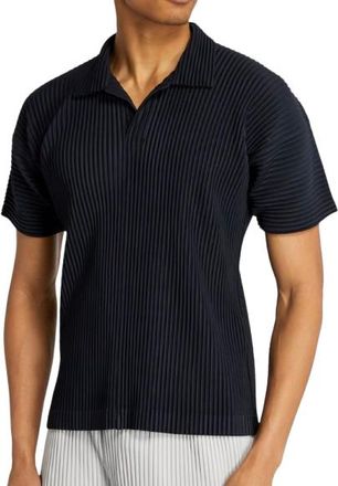 Issey Miyake Navy Pleated Polo-Shirt Size S