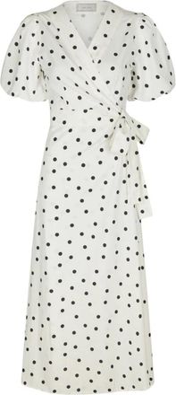 Neo Noir Clarine Linnen Dot Jurk - Dames - Wikkelkleedje - Wit - L - Linnen - Kleedjes
