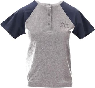 Miu Miu raglan-sleeve buttoned T-shirt - Grey