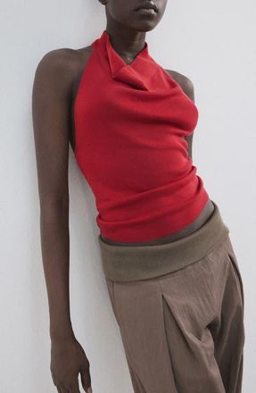 Mango Knit Halter Neck Open Back Top in Red at Nordstrom, Size Medium