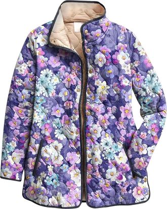 Generic Jacket Women Quilted Jacket Coat Patterned Ladies Coats Quilted Womens Jackets Size Jackets Plus Size Lined Coats Puffer Trench Overcoats for Women Wi