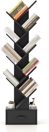 Costway Costway - Estanter&iacute;a En Forma De &Aacute;rbol De 10 Estantes Con Caj&oacute;n, Estante De Pie De &Aacute;rbol Para Cds, Pel&iacute;culas Y Libros, Dormitorio, Sala De Estar Ofici