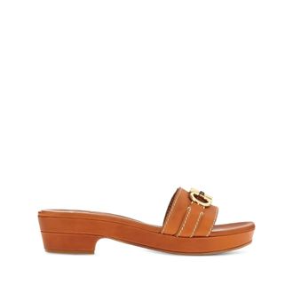Ferragamo Leather with Stitched Trim Heeled Sandal - Brown