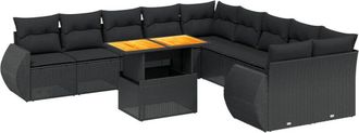 vidaXL Set De Sof&aacute;s De Jard&iacute;n 11 Pzas Y Cojines Rat&aacute;n Sint&eacute;tico Negro Vidaxl