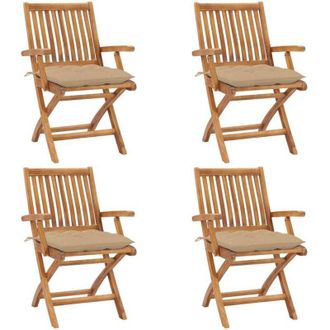 vidaXL Sillas De Jard&iacute;n Plegables 4 Uds Madera Maciza Teca Con Cojines Vidaxl