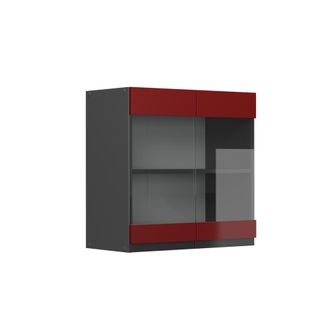Vicco Armario De Cocina Con Vidrio R-line, Rojo, 60 Cm Forma De J