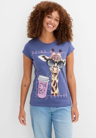 Bonprix T-Shirt BONPRIX, Damen, Gr. 52/54 (XXL), blau (indigo bedruckt), Obermaterial: 100% Baumwolle, loose fit, Shirts T-Shirt, lockere Passform, Kurzarm, m