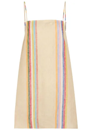 Staud Laura Striped Linen Mini Dress - Multicoloured - S (UK8-10 / S)