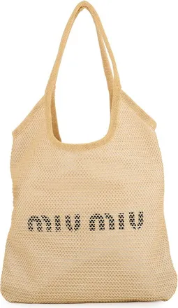 Miu Miu Beige Raffia Linen Handbag Pouch Tote Bag (Pre-Owned)