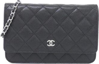 Chanel Black Bordeaux Grained Calfskin Chain/Shoulder Wallet (Pre-Owned)