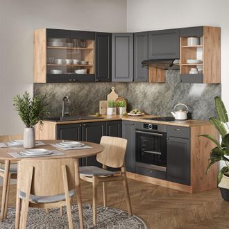 Vicco Cucina angolare completa Fame-Line, Antracite Country House/oro Kraft Oak, 160 x 190 cm, pl Antracite
