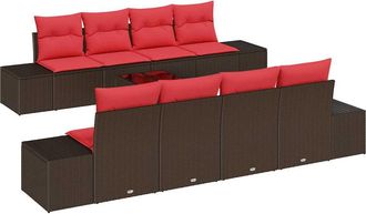 vidaXL Conjunto De Sof&aacute; De Jard&iacute;n 9 Uds. Beige Y Rojo Rat&aacute;n Sint&eacute;tico Vidaxl